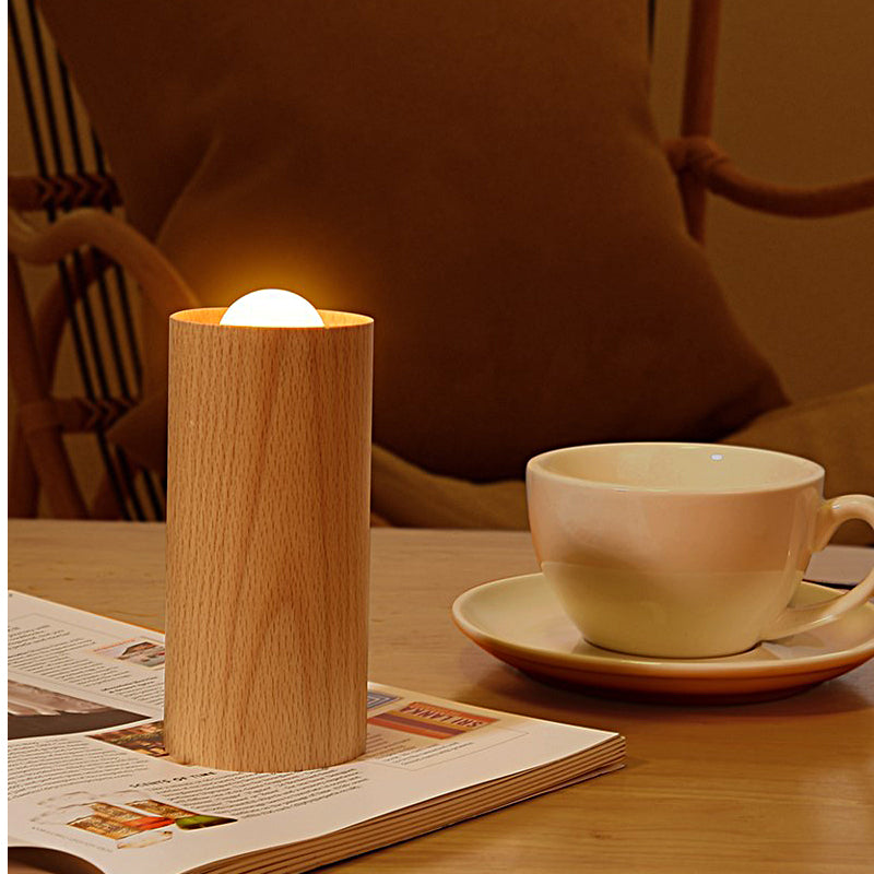 Candlelight Ambient Wood Cylinder Accent LED Table Light, Bedside Table Lamp, detail 3