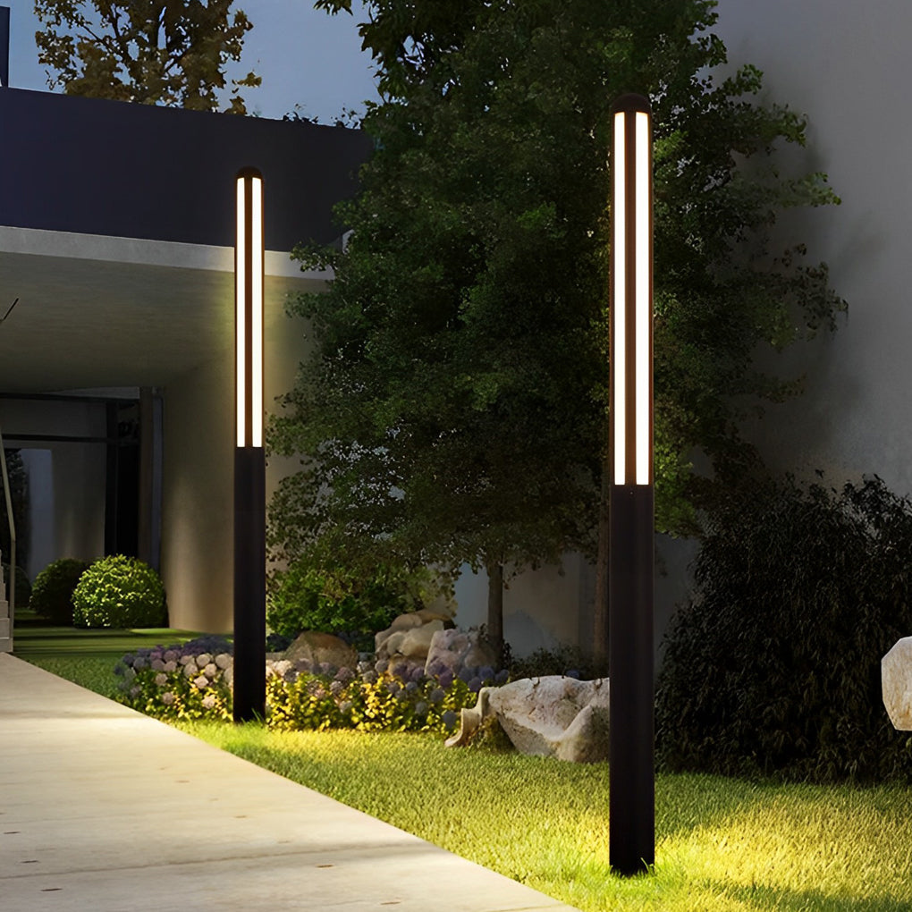 Clean-Lined Waterproof LED Black Contemporary Residential Exterior Pole Lights Yard Lighting, Outdoor Wall Light, Aluminum, 59.1"