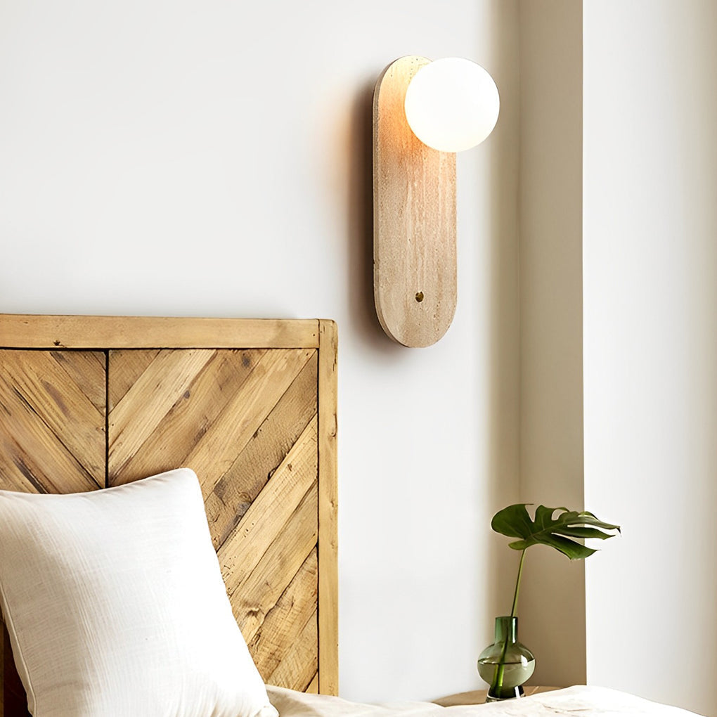 Circular Long Yellow Travertine LED Wabi-sabi Japanese Style Wall Fixtures Fixture, Hardwired Wall Sconce, detail 2
