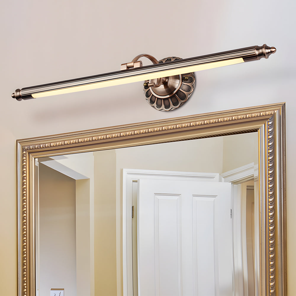 Retro Cylinder LED Bathroom Vanity Fixture with Flower Accents in Bronze Finish, Bathroom Vanity Light, 27.6"
