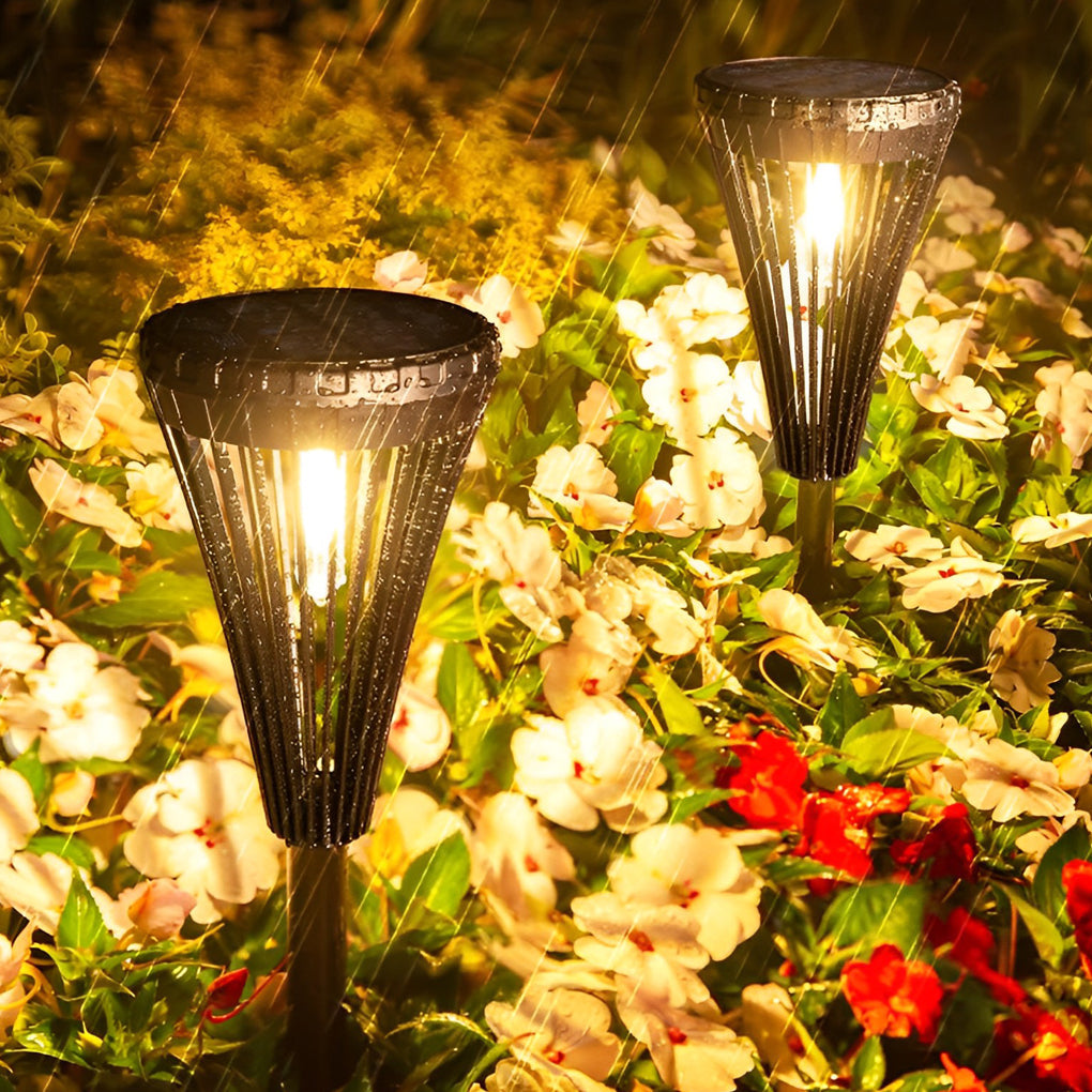 Circular Waterproof LED Intelligent Light Control Black Solar Pathway Lights, Outdoor Wall Light, ABS+PC, H 25.6in