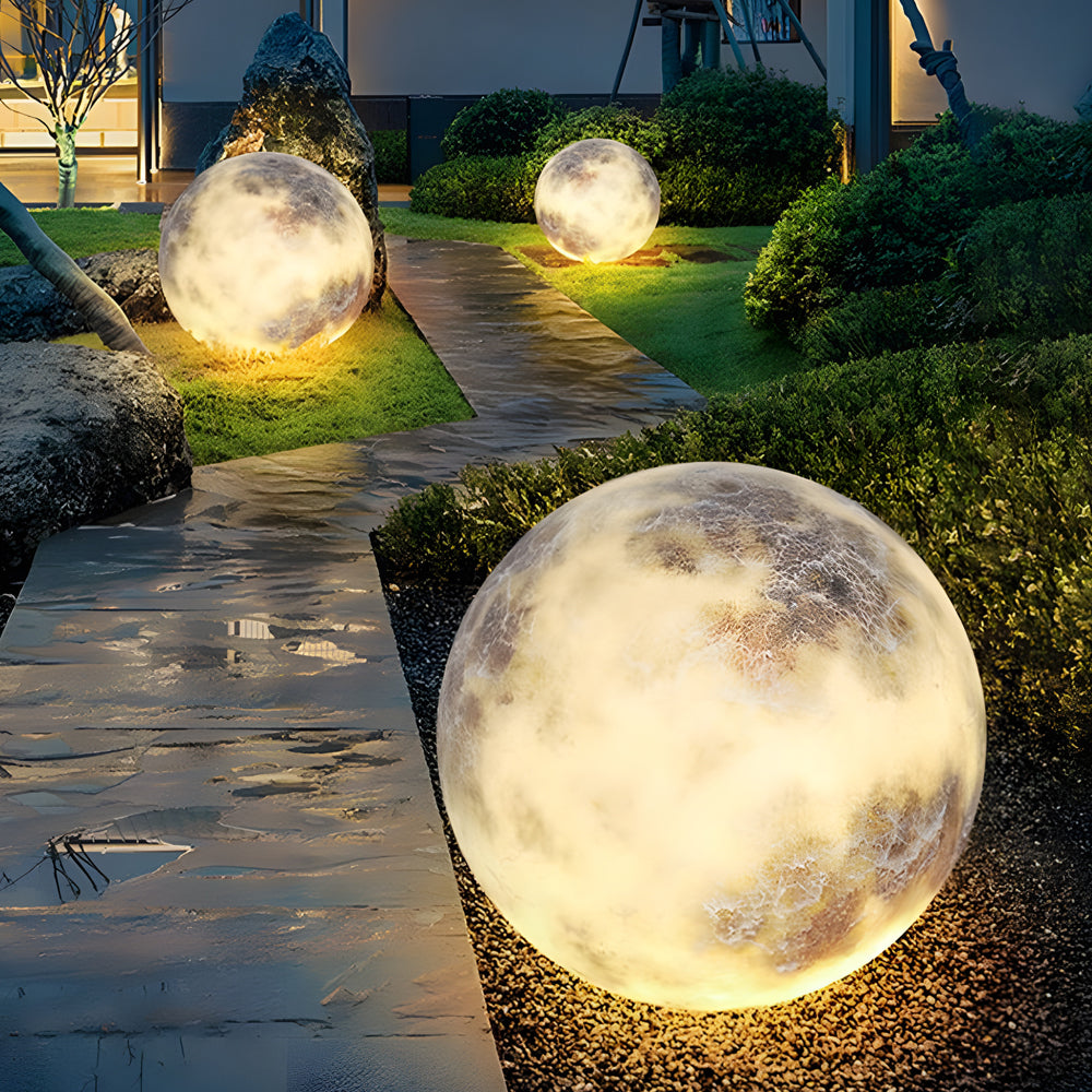 Waterproof Glass Luminous Moon Lunar Art Decor Contemporary Ground Lawn Lamp, Outdoor Wall Light, Plastic, 9.8"