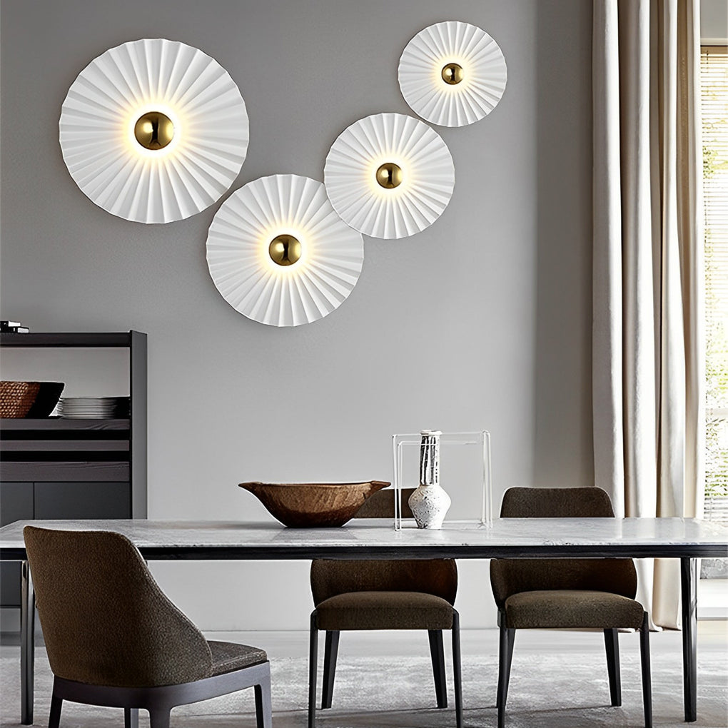 Lotus Leaf Circular Pleated LED Creative White Contemporary Wall Fixtures Fixture, Hardwired Wall Sconce, detail 3