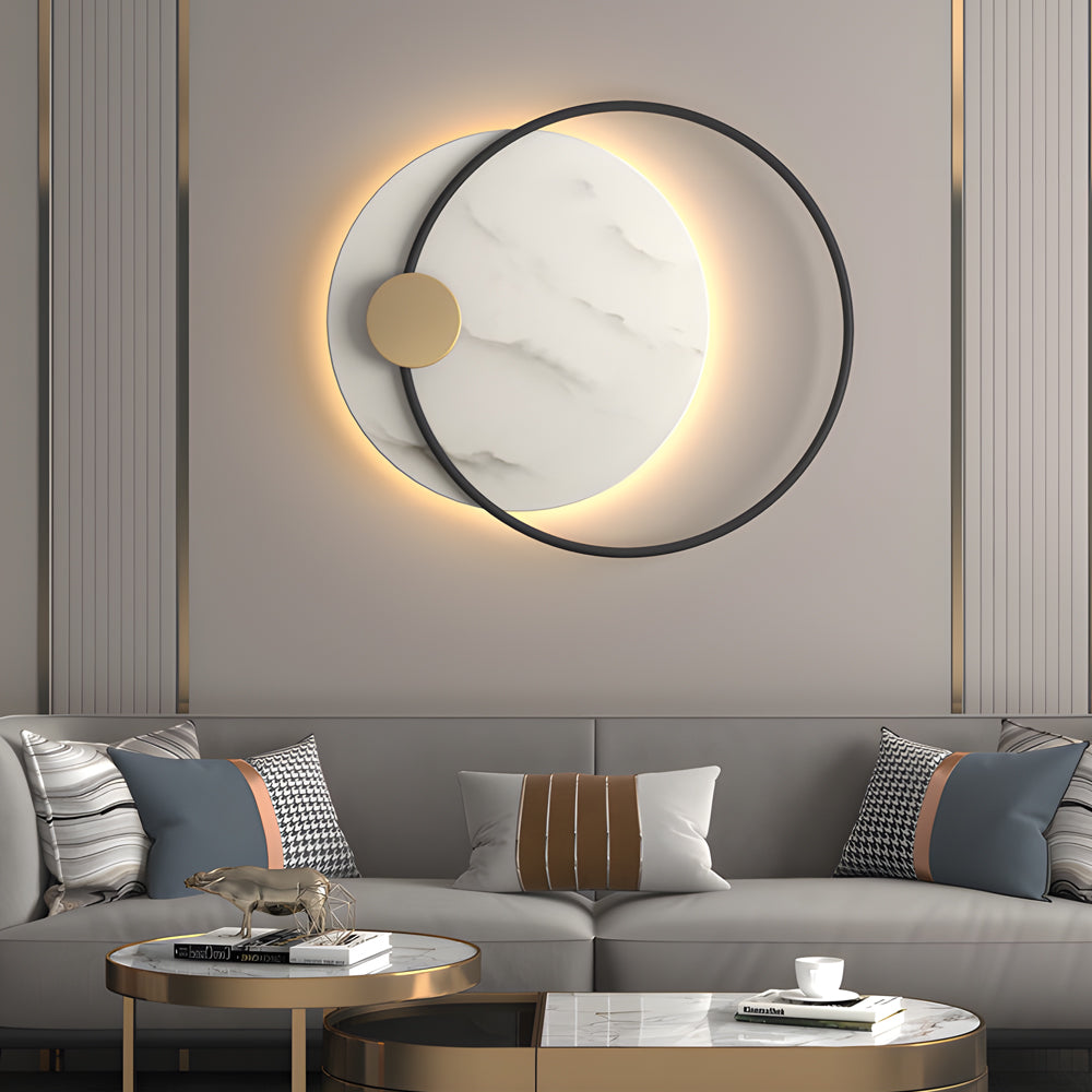 Dia 13''/26'' Circular Marble Decorative LED Wall Fixtures for Home, Hardwired Wall Sconce, Iron, 13.8"