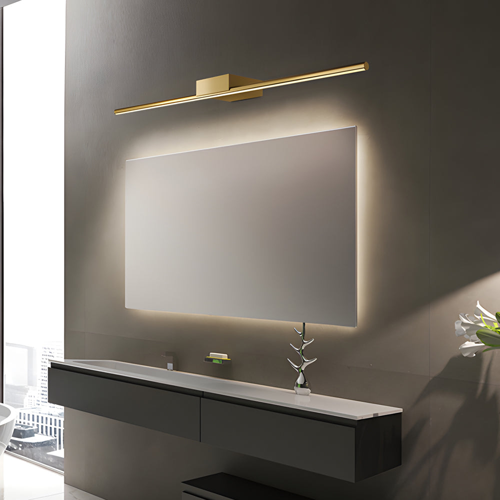 Brushed Brass Linear LED Vanity Fixture with Slim Cylinder Design for Bathrooms, Bathroom Vanity Light, detail 2