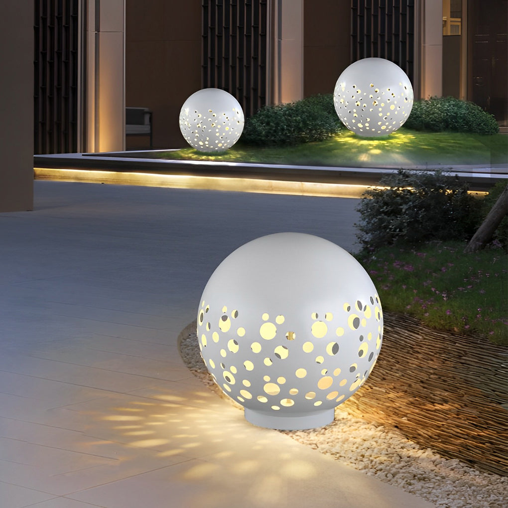 Waterproof Circular Metal Hollow White Contemporary Exterior Lanterns Lawn Lamp, Outdoor Wall Light, detail 2