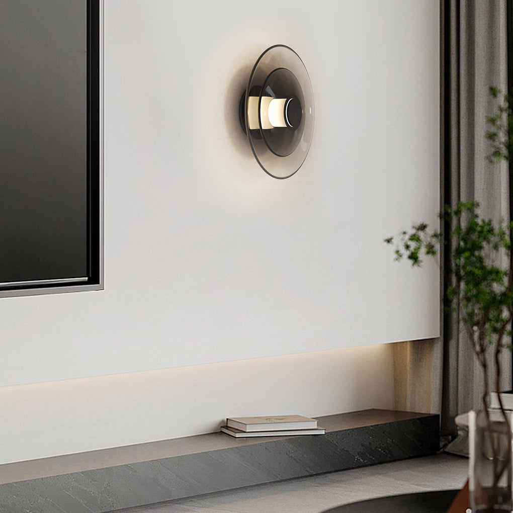 Double Layer Circular Glass Electroplated Metal LED Nordic Wall Fixtures, Hardwired Wall Sconce, detail 2