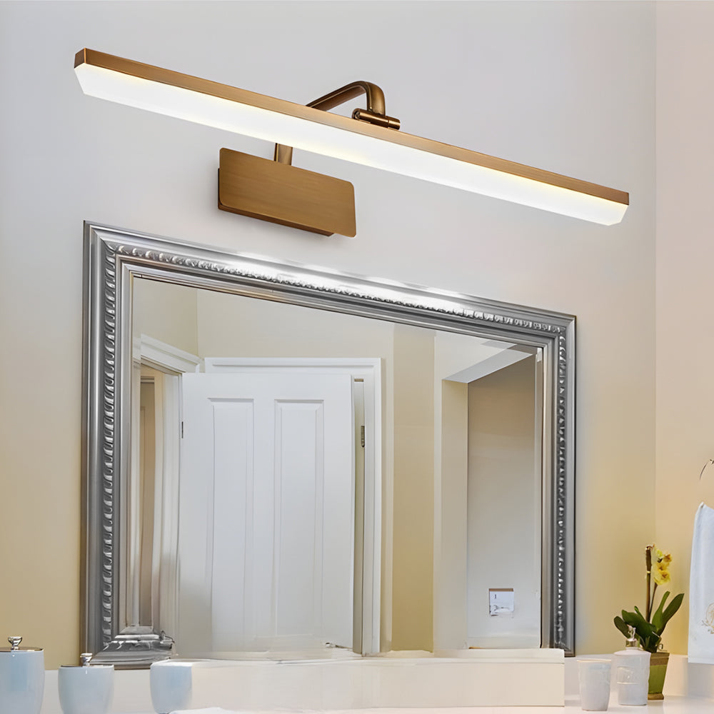 Brass Linear LED Bathroom Vanity Fixture with Curved Rod Design Elegant Mirror Fixture, Bathroom Vanity Light, 16.2"