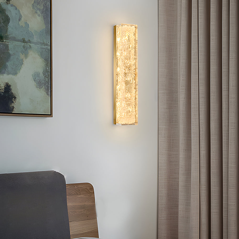 Contemporary Brass 1-Light LED Wall Fixtures Rectangle Wall Light in Ice Resin, Hardwired Wall Sconce, detail 2