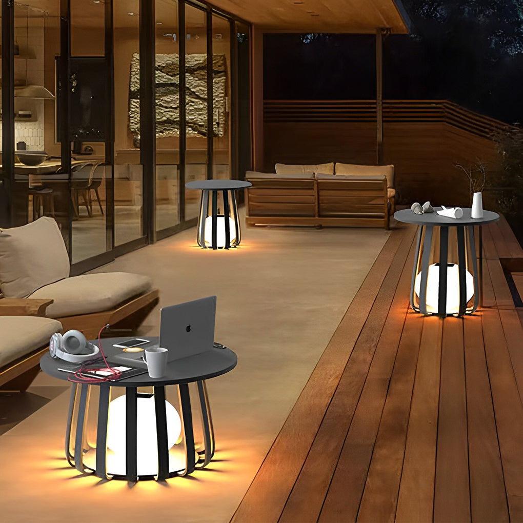 Circular Waterproof RGB Iron Small Coffee Table Solar Light Exterior Lanterns, Outdoor Wall Light, 24" Dia x 16" H