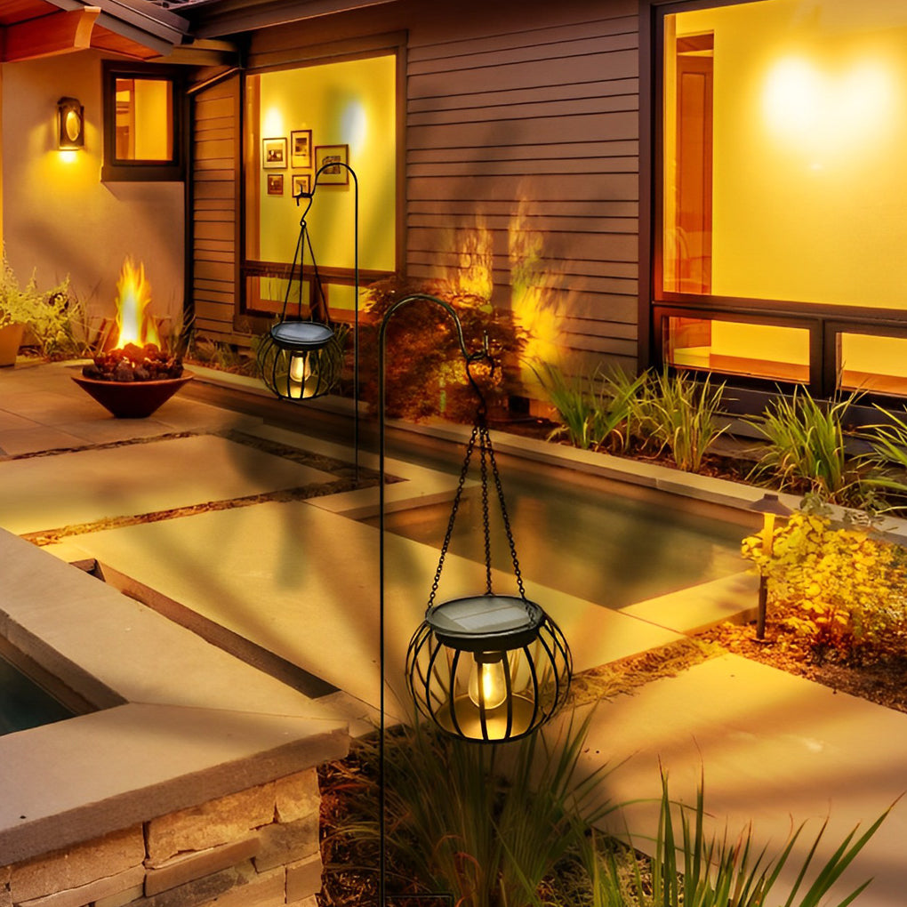2PCS Metal Pumpkin LED Waterproof Black Contemporary Solar Exterior Lanterns, Outdoor Wall Light, detail 4