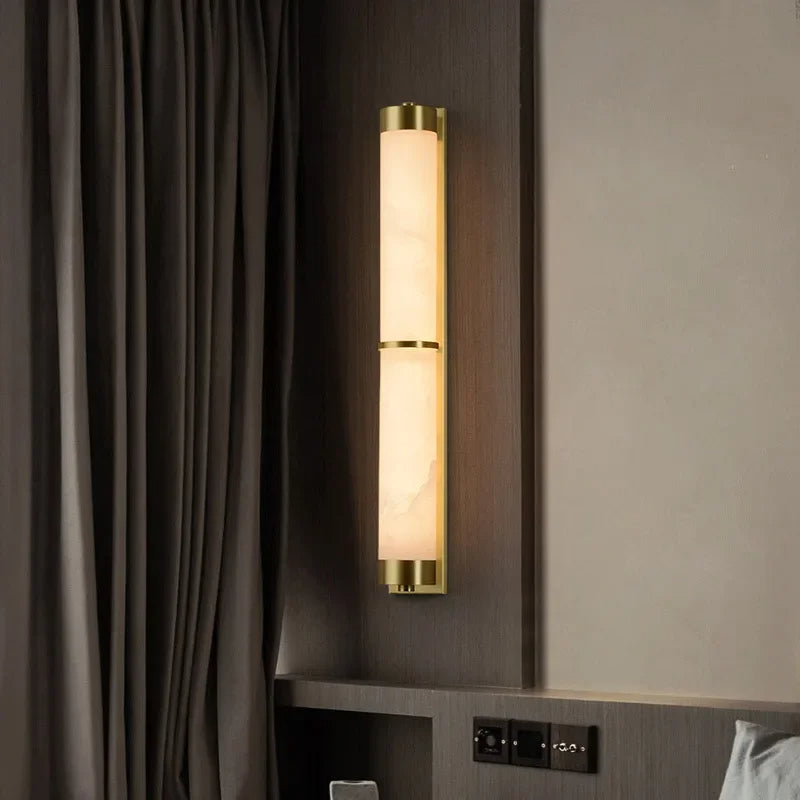 23" Natural Marble & Brass Wall Light, Bedroom Wall Sconce, detail 5