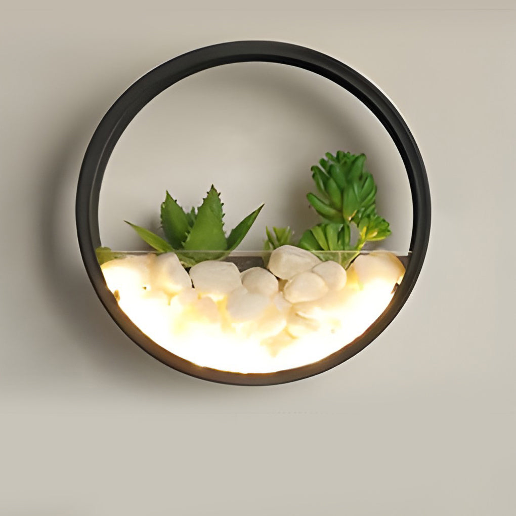 Circular Small Artificial Plants Stones 18w LED Contemporary Exterior Wall Light, Outdoor Wall Light, detail 5