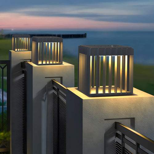 Black Square Pier-Mount Exterior Post Light Garden Wired Solar Pillar Light, Outdoor Wall Light, detail 2