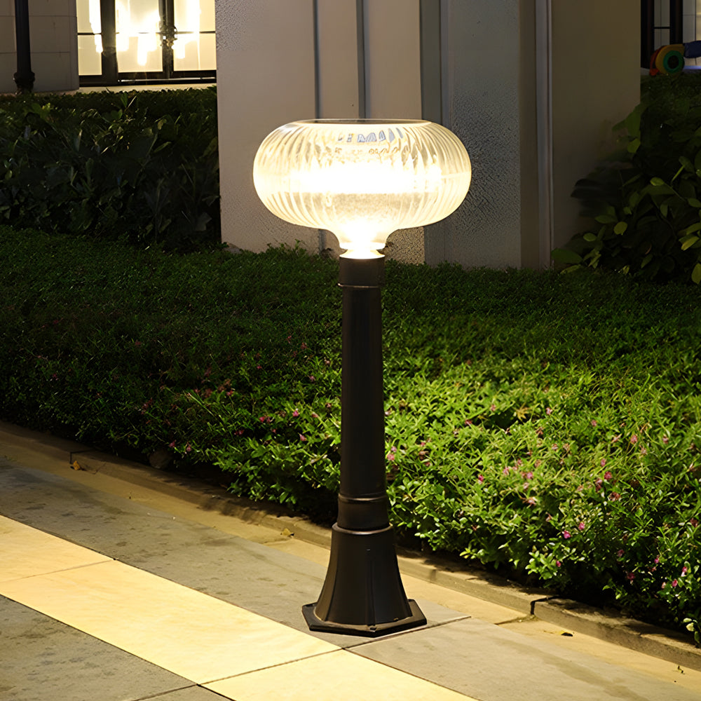Contemporary Solar Lawn Light Metal Cylinder Oval Shade LED Exterior Bollard Light, Outdoor Wall Light, PC + Aluminum, 23.8"