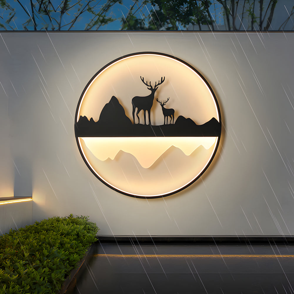 Circular Mountain Scenery Silhouette Dimmable with Remote Exterior Wall Fixtures, Outdoor Wall Light, detail 2