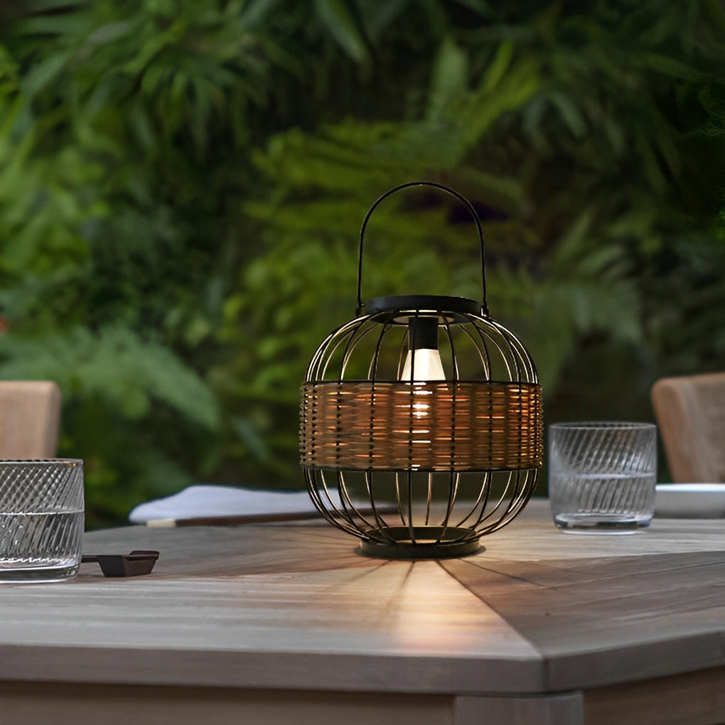 Rattan Decor Cage Shape Waterproof Intelligent Exterior Solar Lanterns, Night Light, detail 2