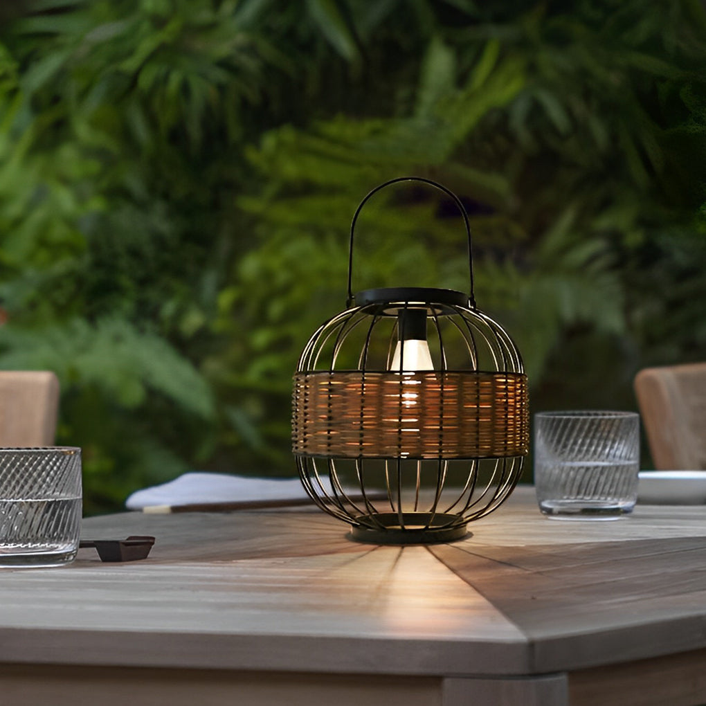 Rattan Decor Cage Shape Waterproof Intelligent Exterior Solar Lanterns, Night Light, detail 2