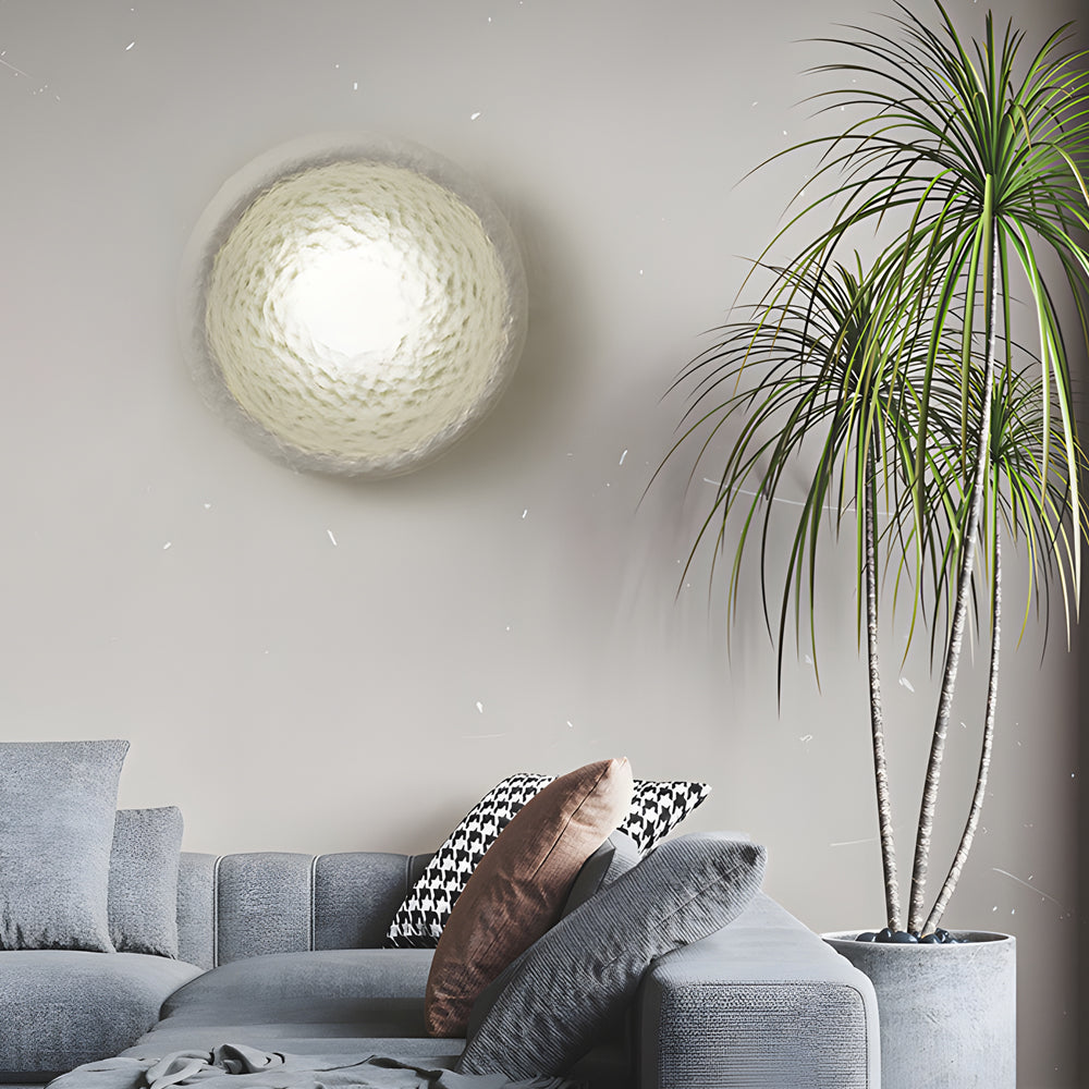 Japanese White Circular 1-Light Wall Light, 3 Sizes, Hardwired Wall Sconce, detail 3