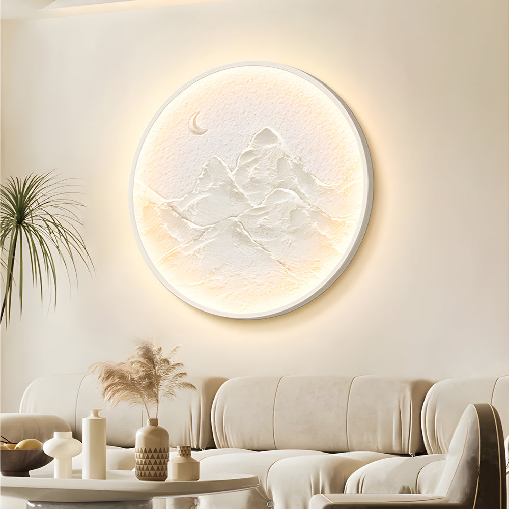 Nordic Moon Wall Light - Circular Mountain Moon Decorative Painting Lamp, Plug-In Wall Sconce, detail 3