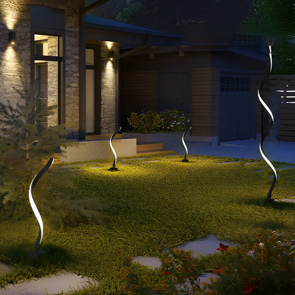 Creative Twisted Seaweed Shaped Waterproof LED Contemporary Solar Lawn Lights - 20" Die-cast Aluminum, Bedside Table Lamp, detail 6