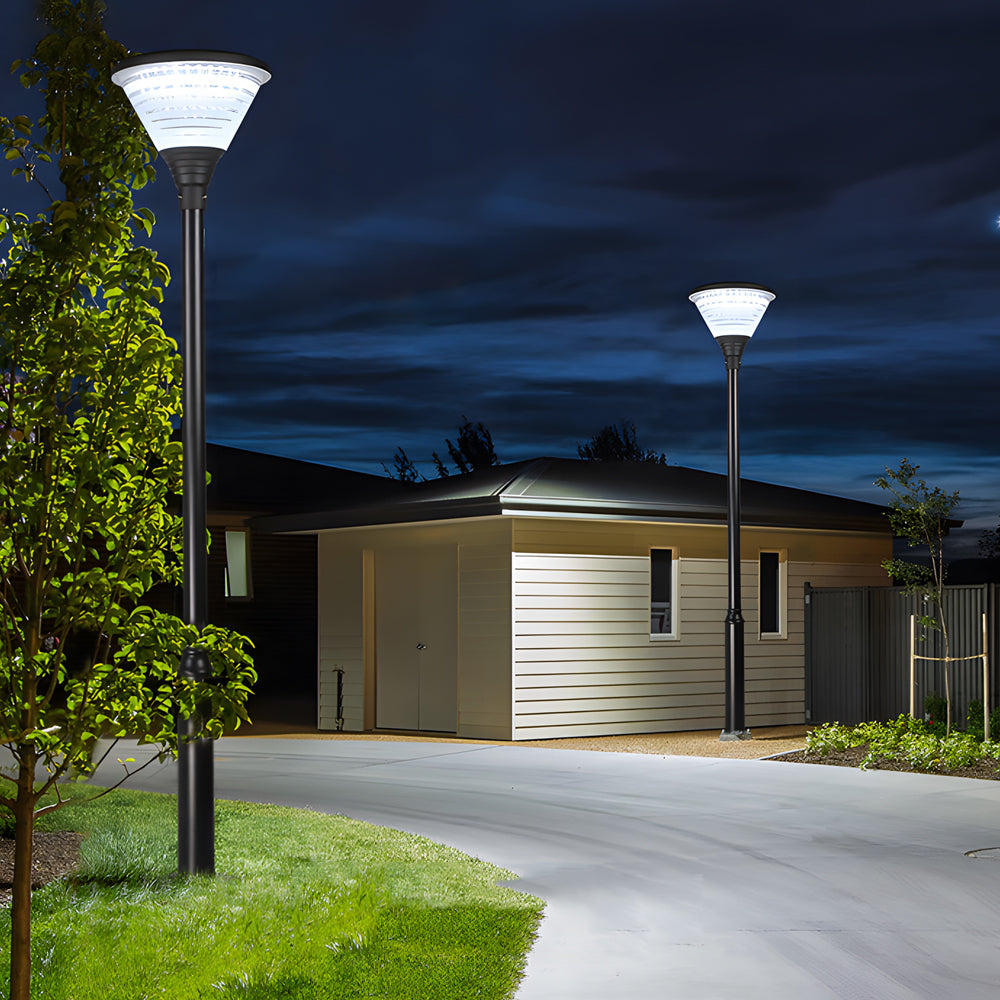 1-Light Circular Solar LED Exterior Lamp Post in Black, Outdoor Wall Light, 98.4"
