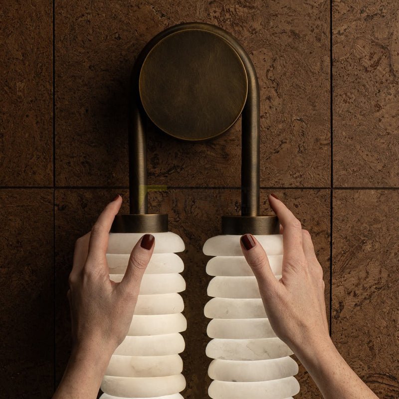 Calla Ribbed Alabaster Wall Light, Hardwired Wall Sconce, detail 24