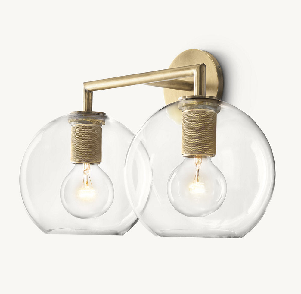 Utilitaire Globe Shade Double Wall Light, Bathroom Wall Sconce, detail 7