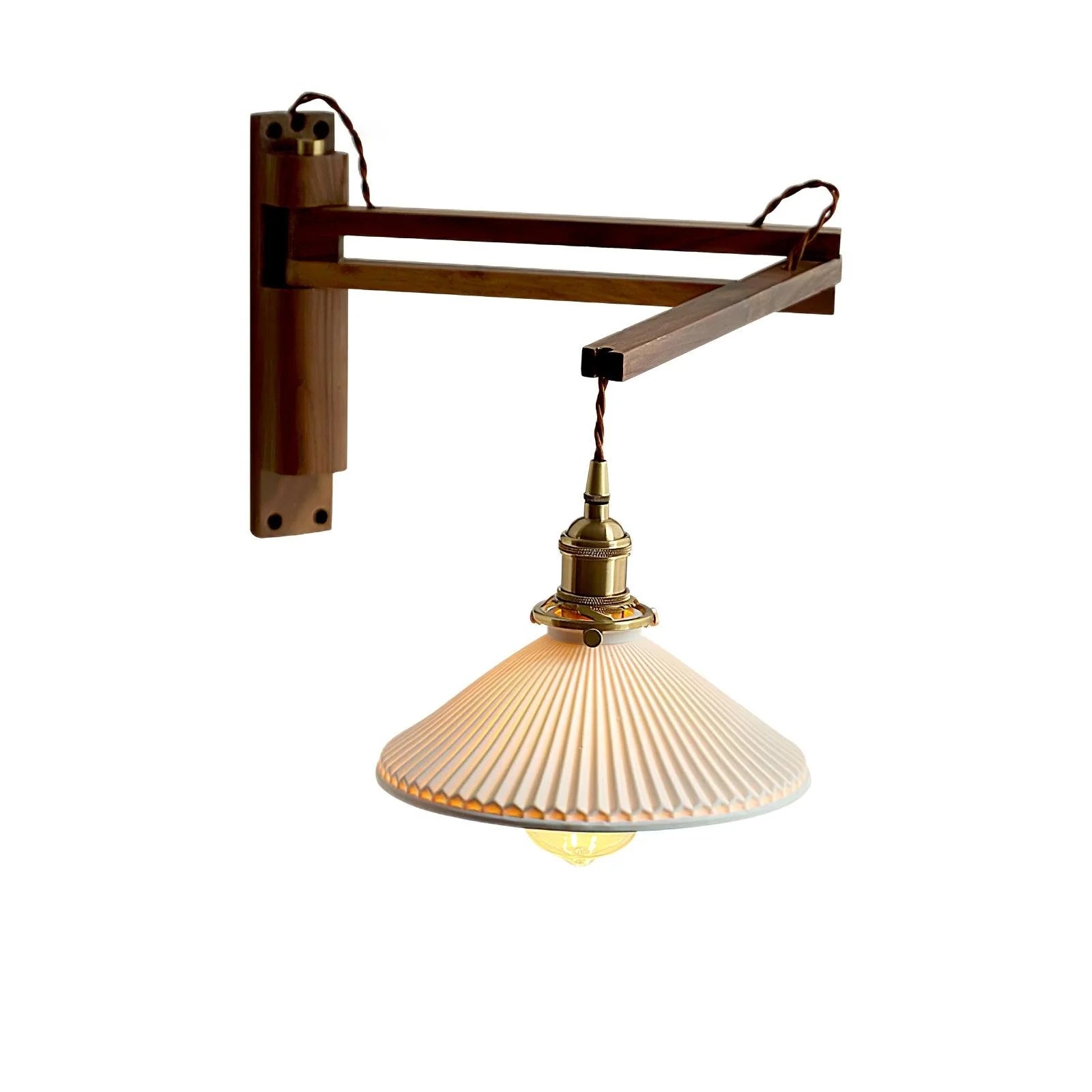 Pivot Arm Walnut Wall Light, Plug-In Wall Sconce, detail 6