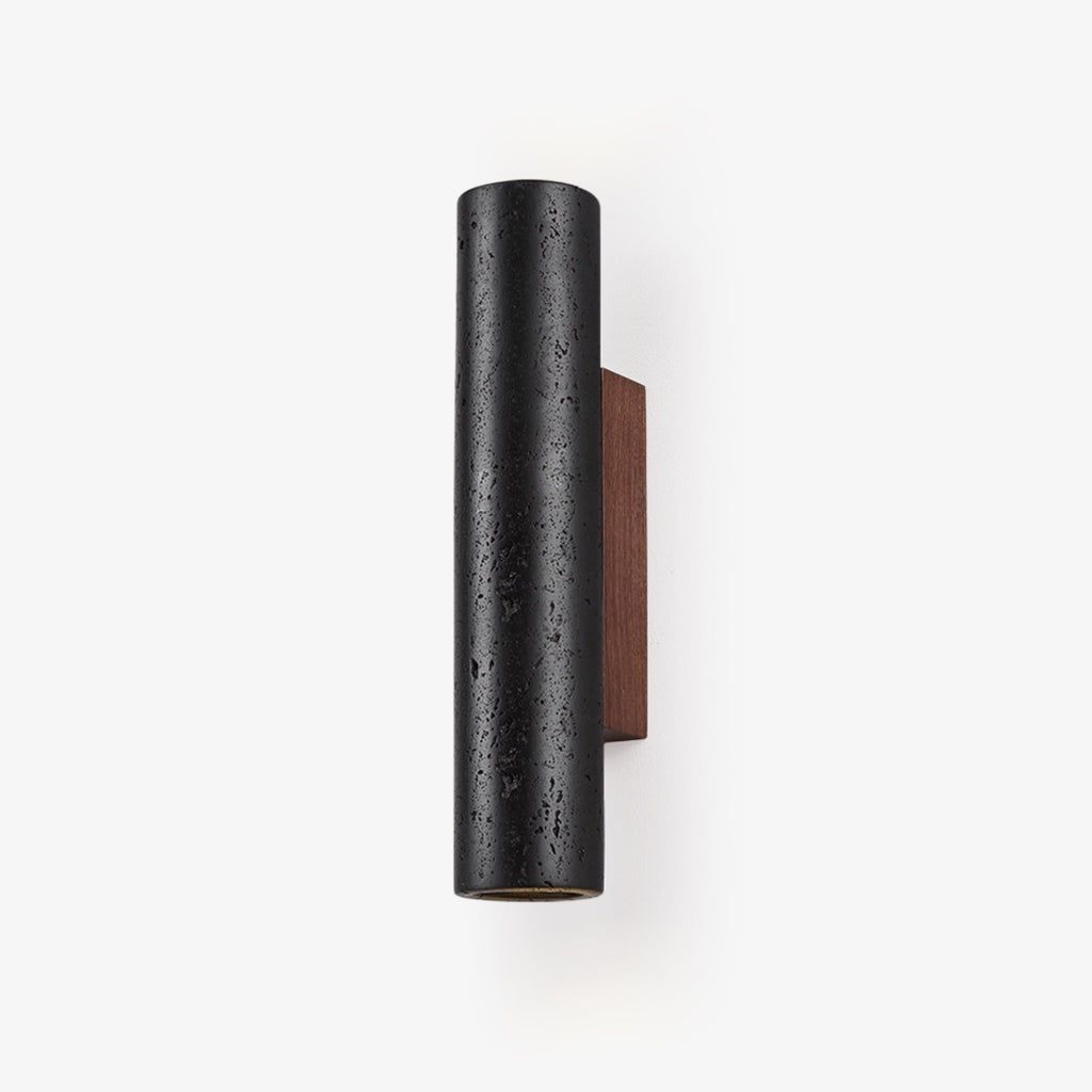 Volcanic Noir Wall Light, Hardwired Wall Sconce, Black Travertine, Dia 6.5cm x H 16cm