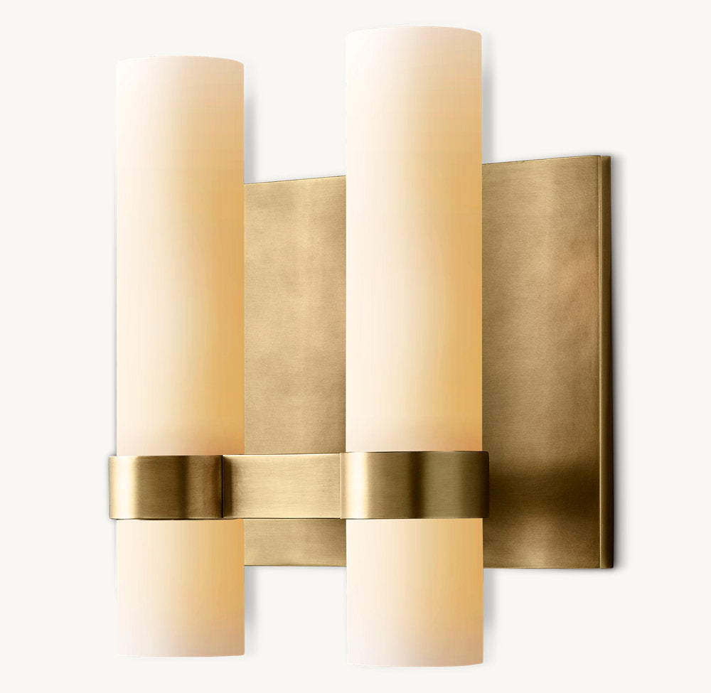 Ravelle Milk Glass Double Wall Light, Bathroom Wall Sconce, 5"D x 12"H