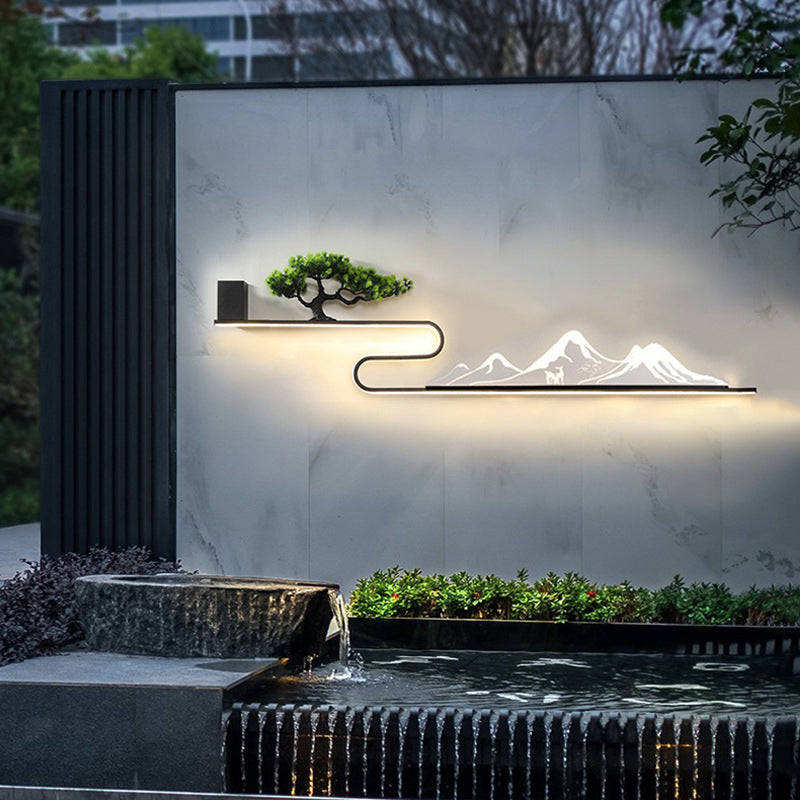 Mountain Scenery Waterproof LED Contemporary Exterior Wall Fixtures with External Battery, Outdoor Wall Light, detail 3