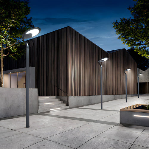 Black Circular Contemporary Exterior LED Solar Post Street Light, Outdoor Wall Light, detail 2