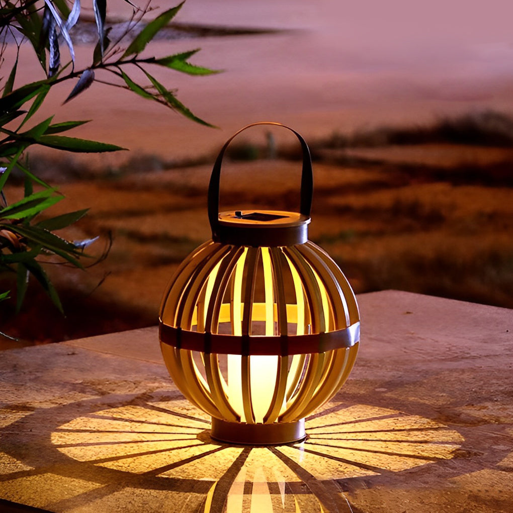 Portable PP Rattan Craft Waterproof LED Contemporary Solar Exterior Lanterns, Outdoor Wall Light, H 3.9in