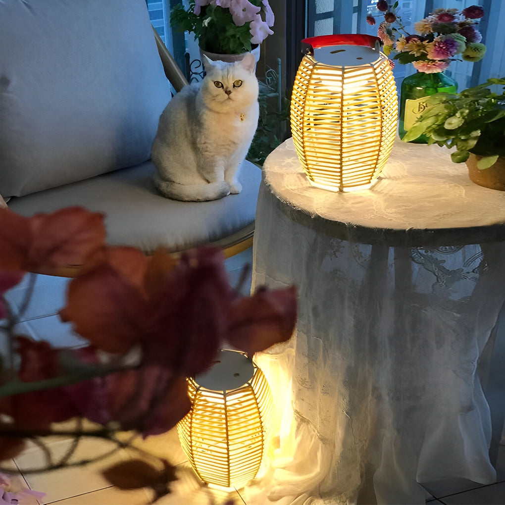 Portable Rattan Lantern Waterproof LED Contemporary Solar Exterior Light, Outdoor Wall Light, detail 7