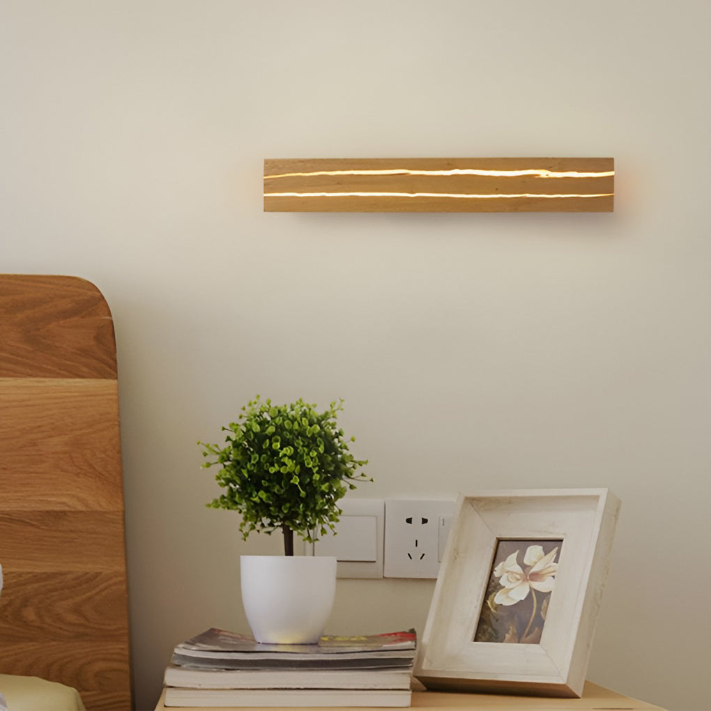 Adjustable Box Wood Three Step Dimming LED Contemporary Wall Light, Bedroom Wall Sconce, detail 2