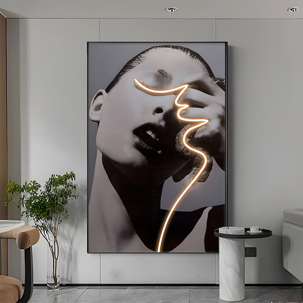LED Crystal Porcelain Lady Profile Wall Painting, Bedroom Wall Sconce, DIMENSIONS 19.7"