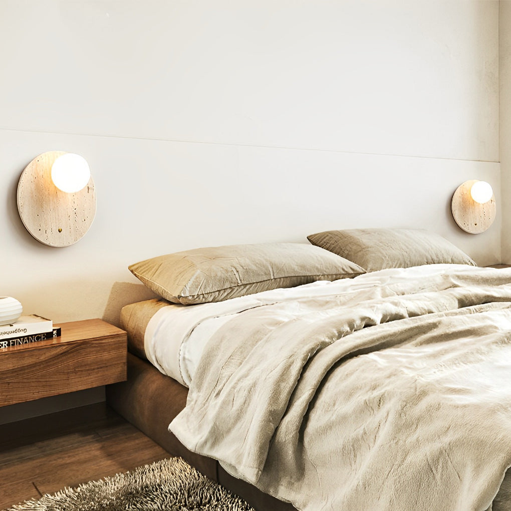 Circular Long Yellow Travertine LED Wabi-sabi Japanese Style Wall Fixtures Fixture, Hardwired Wall Sconce, detail 3