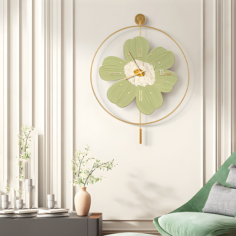 Circular Metal Battery Operated LED Flower Wall Clock, Plug-In Wall Sconce, detail 3