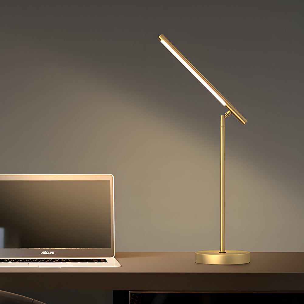 Copper Linear Brass LED Desk Light with Adjustable Angle for Focused Lighting, Bedside Table Lamp, Dia 5.9in