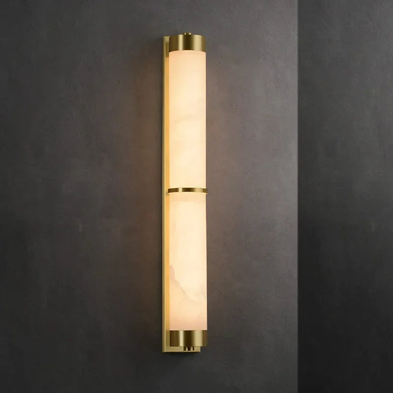 23" Natural Marble & Brass Wall Light, Bedroom Wall Sconce, detail 2