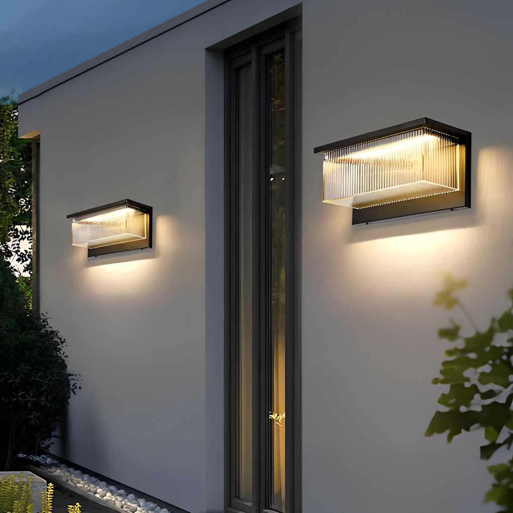 Box Striped Acrylic Shade Waterproof Black Contemporary Solar Wall Fixtures, Hardwired Wall Sconce, detail 3