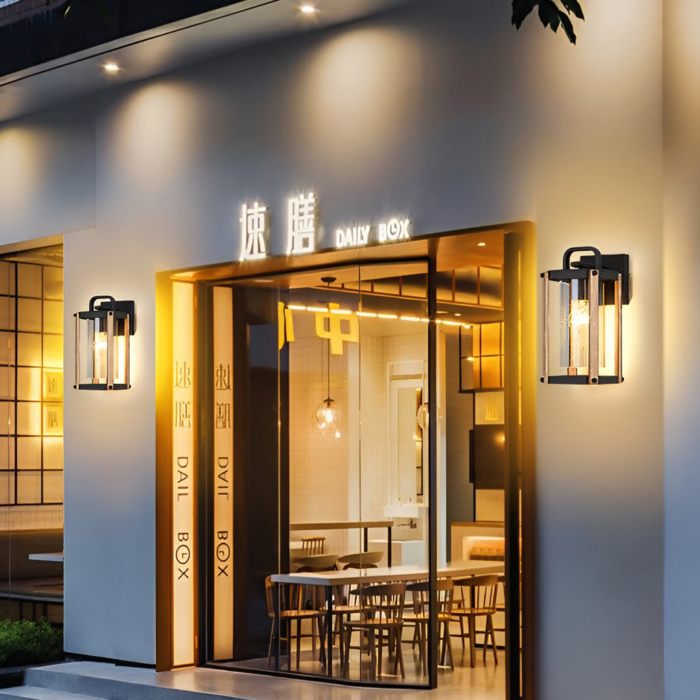 Lantern Shaped Waterproof Glass Black Industrial Exterior Wall Light Lighting, Outdoor Wall Light, detail 2