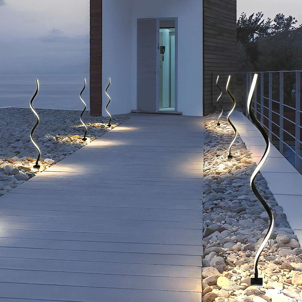Creative Twisted Seaweed Shaped Waterproof LED Contemporary Solar Lawn Lights - 20" Die-cast Aluminum, Bedside Table Lamp