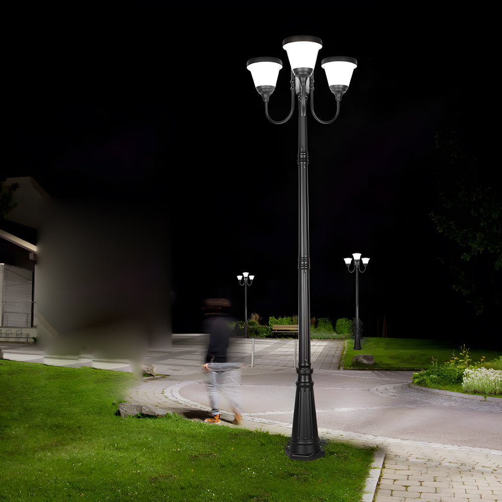 3-Light Black Finish Traditional Exterior Street Lights with Post Top, Outdoor Wall Light, detail 2