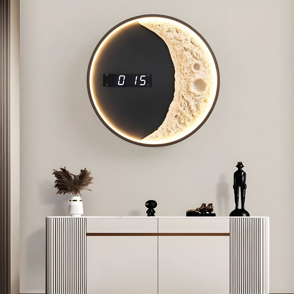 Moon LED Wall Light Wall Digital Clock Astronaut Decor 3 Color Wall Light, Hardwired Wall Sconce, 11.8"