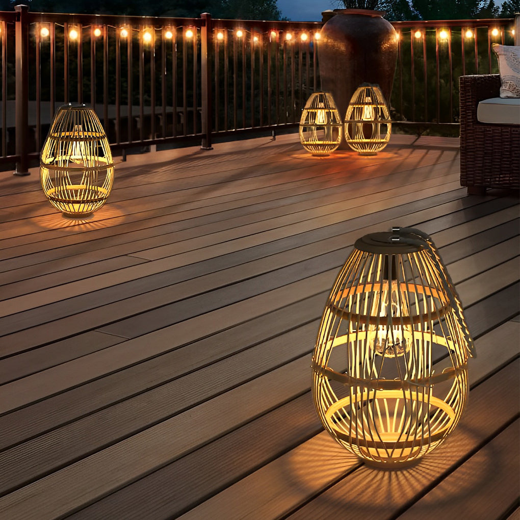 Portable Rattan Wood LED Waterproof Contemporary Solar Garden Lights Lawn Lamp, Outdoor Wall Light, detail 2