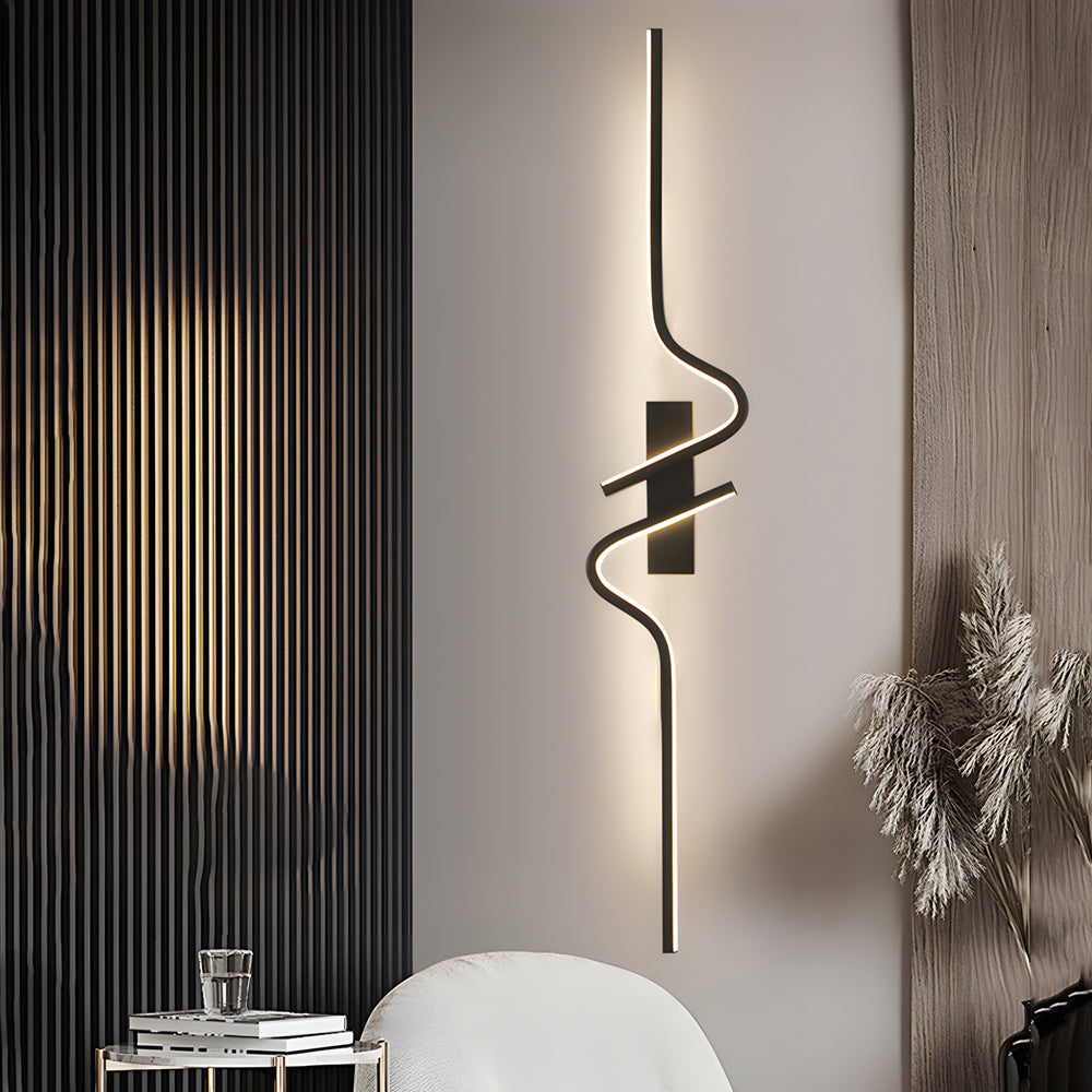 Clean-Lined Long Wave Aluminum Black Decorative LED Wall Light, Hardwired Wall Sconce, 23.6"