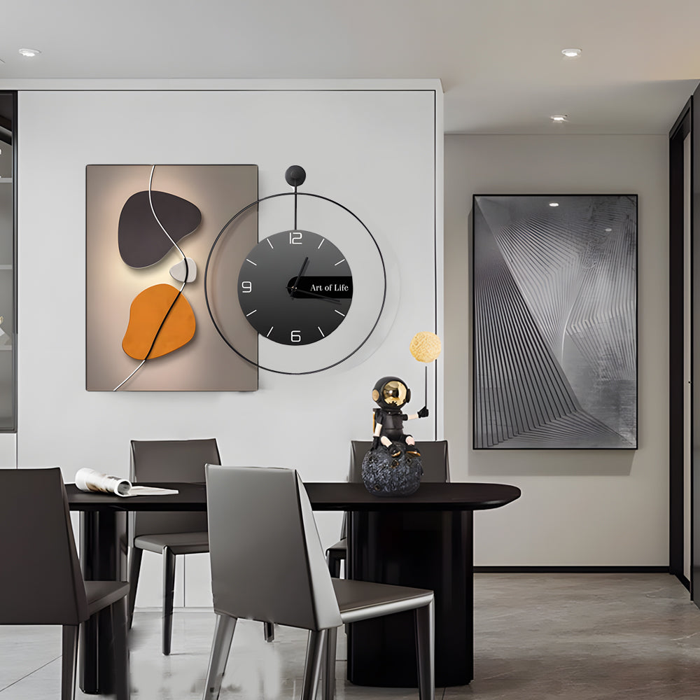 Glass Geometric Silent Wall Clock Canvas Painting Wall Art Decor, Plug-In Wall Sconce, detail 4