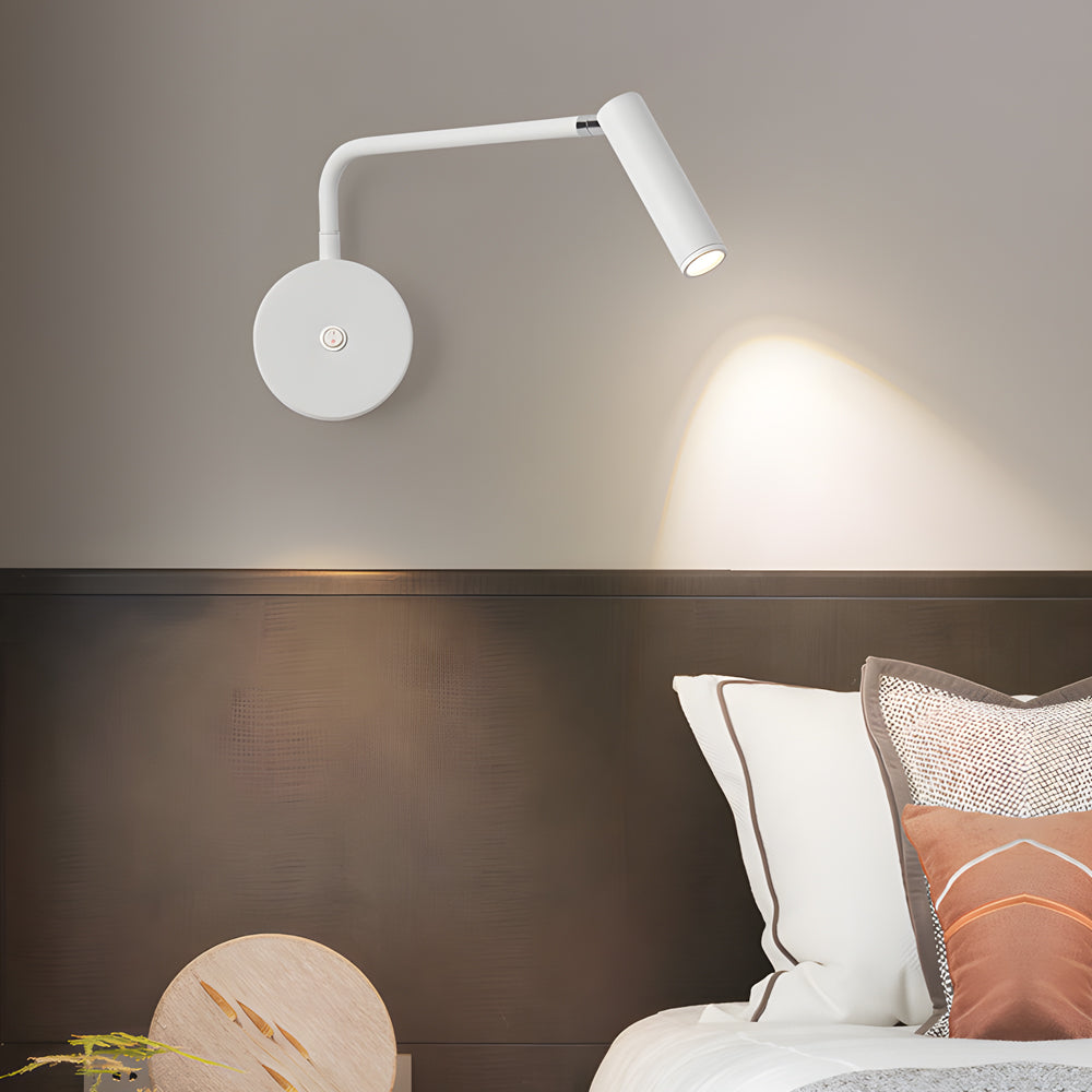 Black/White Tube LED Pivot Arm Wall Light Adjustable Wall-Mounted Spotlight Bedroom Sconce Lamp, Hardwired Wall Sconce, Dia 3.9in